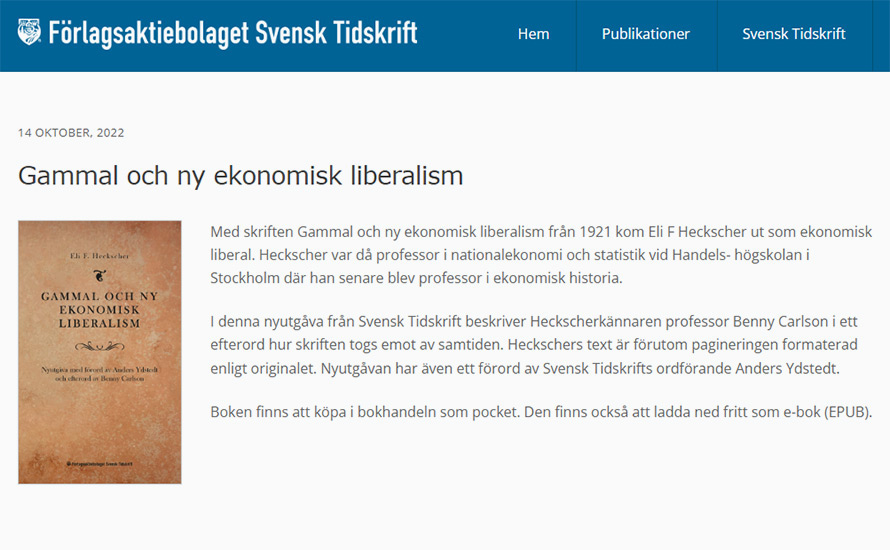 Gammal och ny ekonomisk liberalism – nu som e-bok (kostnadsfri)